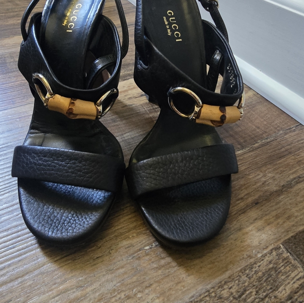 Gucci Vintage Black Leather Women's Heels Sz 36 (Us 6) Made In Italy - Picture 2 of 8